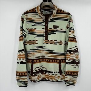 Cinch Womens Aztec Fleece Pullover Mock Neck Snap Button Green Small Western